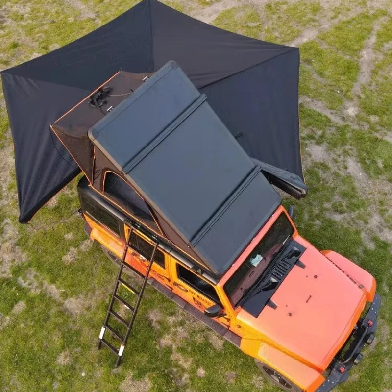 Hot Sale 2-3 Person Aluminium Camping Hardshell Triangle Roof Top Tent Quick Auto Opening with LED Strip Light Skyview Window