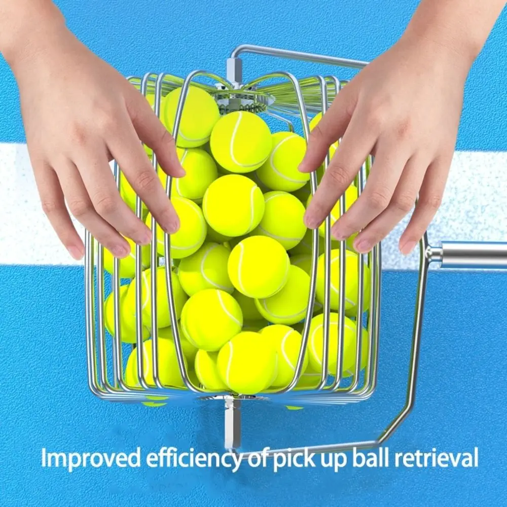 Adjustable Handle Tennis Ball Picker Rolling Wheels Sturdy Tennis Ball Collector Durable Tennis Retrievers Basket