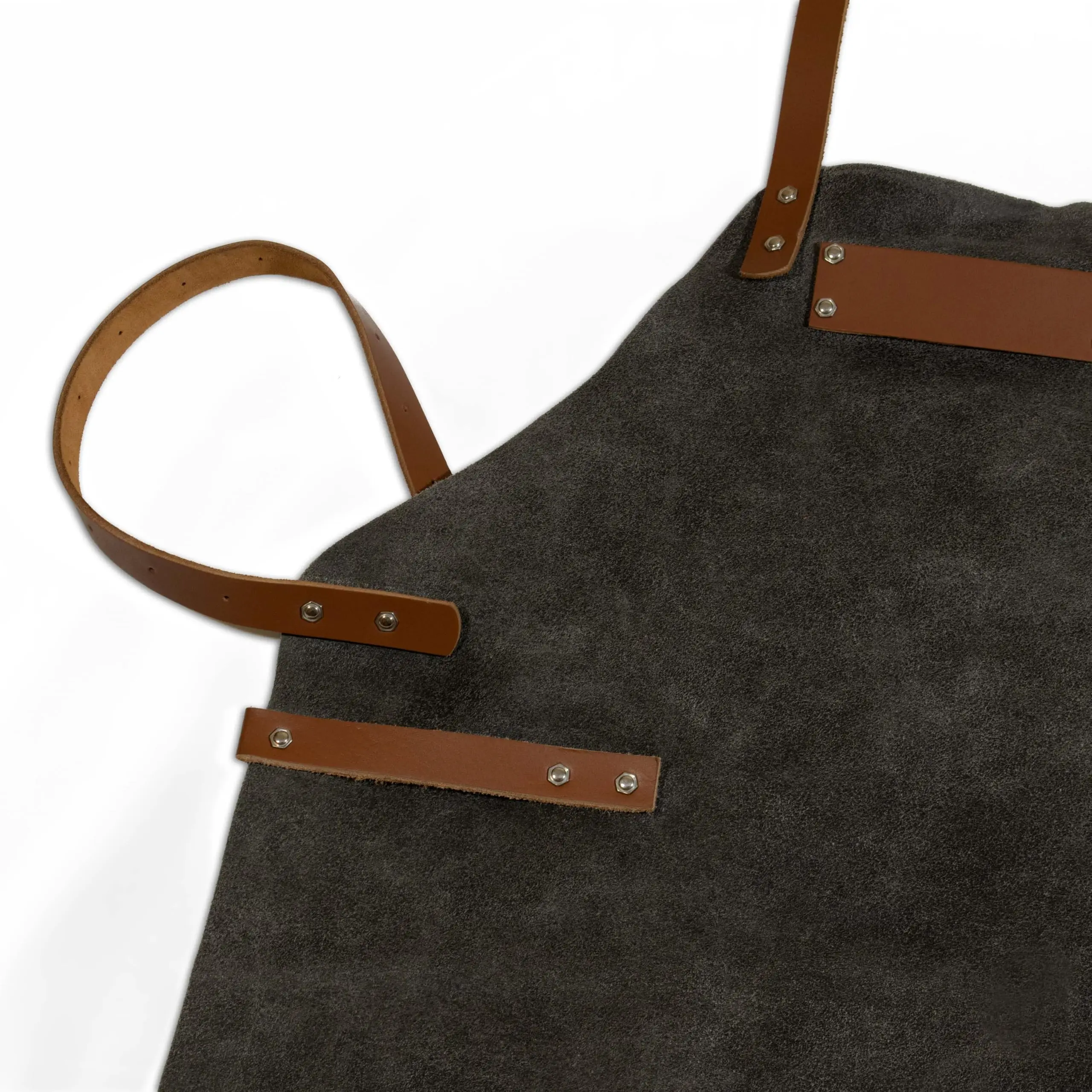 Cowhide Suede Leather Apron for Men Women, Grey Bib with Tool Pocket