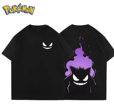 Miniso Pokémon أنيمي Gengar الجبهة الخلفية تي شيرت مطبوع الرجال النساء الصيف Y2K Harajuku فضفاض عادية تنوعا قصيرة الأكمام #1