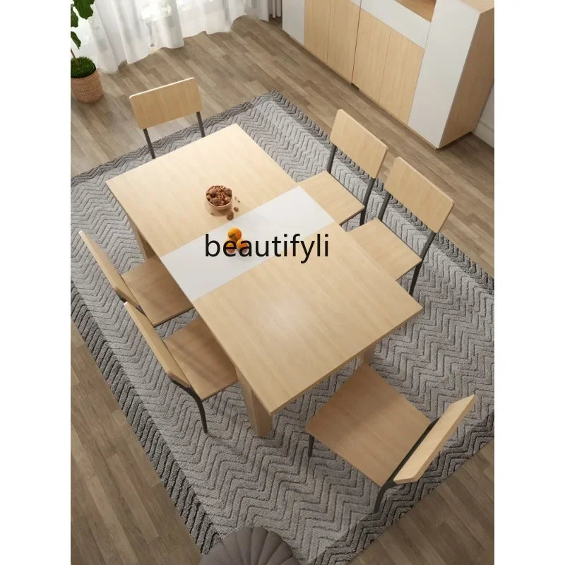 S Nordic Log Style Restaurant Cream Style Tractable Folding Small Apartment Functional Dining Table Combination Furniture