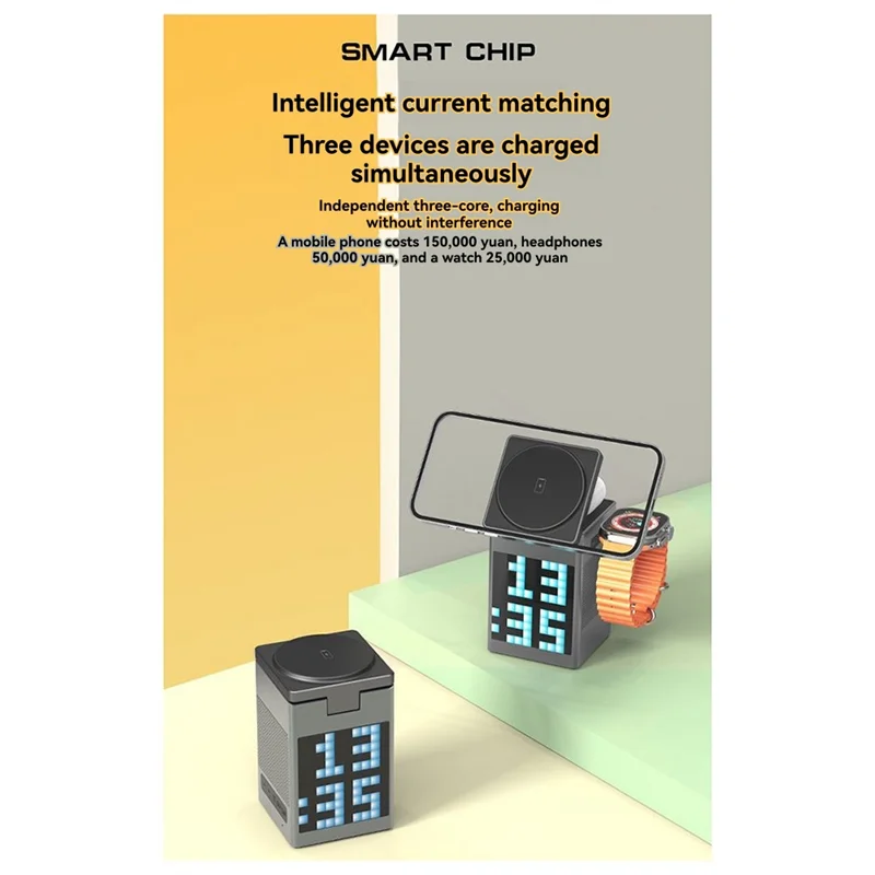 

Wireless Charger Multi-Function Wireless Charger 6In1 Bluetooth Speaker Magnetic Alarm Clock-[Y03A]
