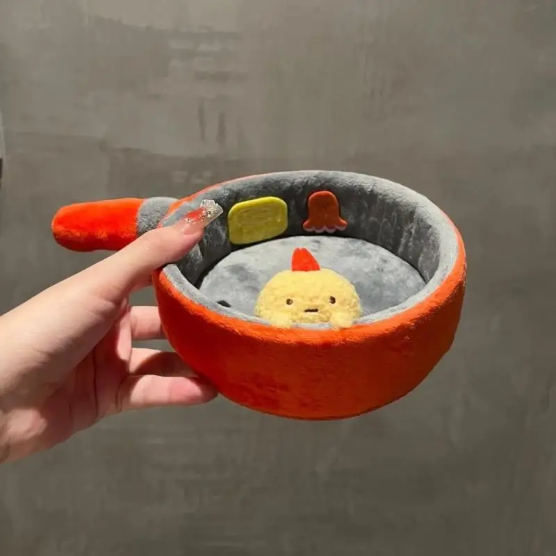 Kawaii Sumikko Gurashi Plush Frying Pan Doll New Japanese Anime Cartoon Character Circular Storage Box DecorativeToyFriend'sGift