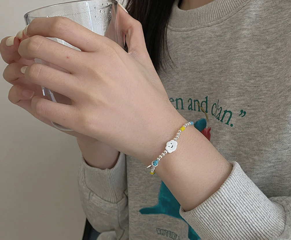 

2023 new bracelets Simple silver plated rainbow Beaded cloud smile Bracelets for women Fashion Jewelry