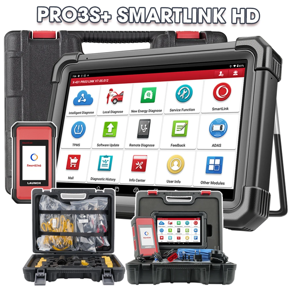 LAUNCH X431 PRO3S+ Smartlink HD Heavy Duty 24V Truck 12V Auto Scanner, J2534 Protocollen ECU Code, 2026 Diesel & Benzine Bidirectionele Scantool, Topologie Mapping, 60+ reset services FCA/CANFD/DoIP,