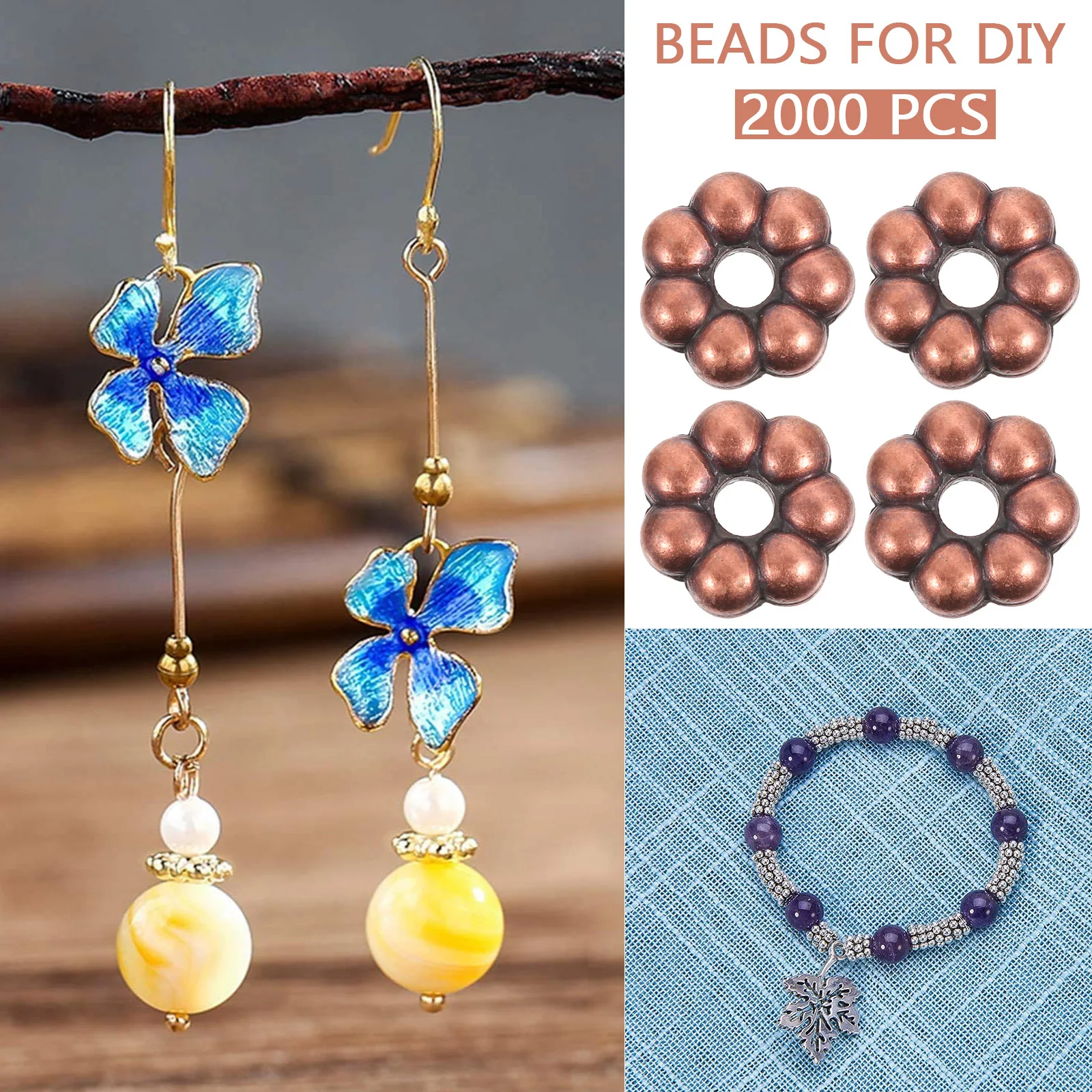 

2000Pcs Plastic Electroplated Flower Shape Beads Exquisite Durable Jewelry Making DIY Necklace Bracelet Accessories