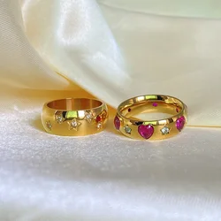 New ins Stainless Steel Star Ring For Women Vintage Gold Plated Pink Heart Zircon Rings Fashion Aesthetic Jewelry Gift