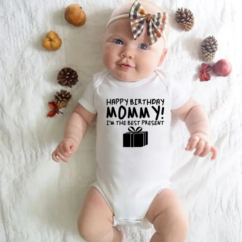 Happy Birthday Mommy Baby Cotton Clothe Baby Onesie Bodysuit Cute Print for 0 To 24 Months Newborn Short Sleeves Romper
