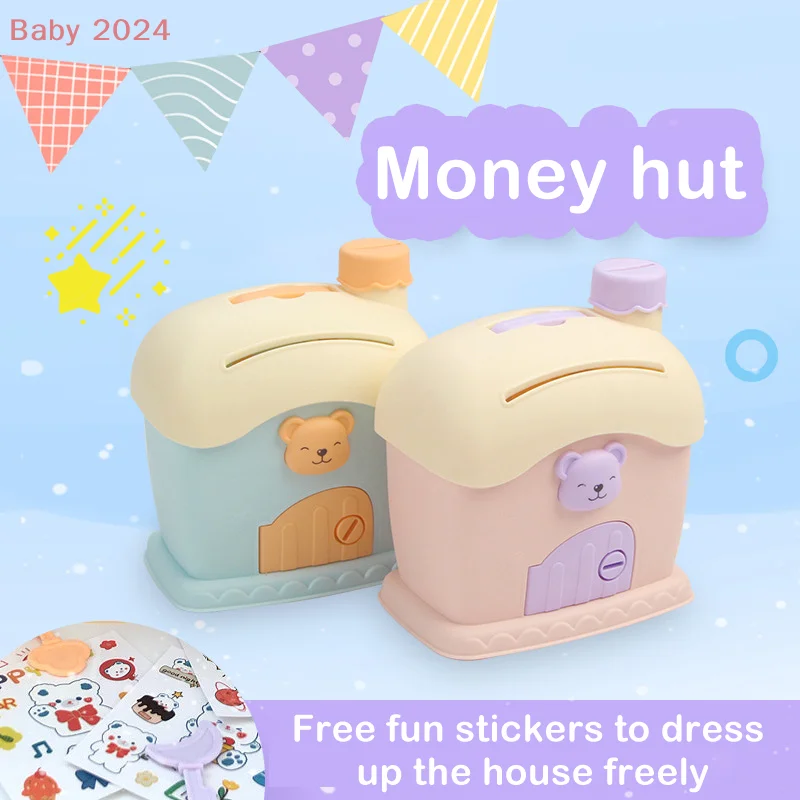 

Cute Bear-Lockable Cartoon Piggy Bank Square; Unique Mushroom House Coin Keeper For Kids