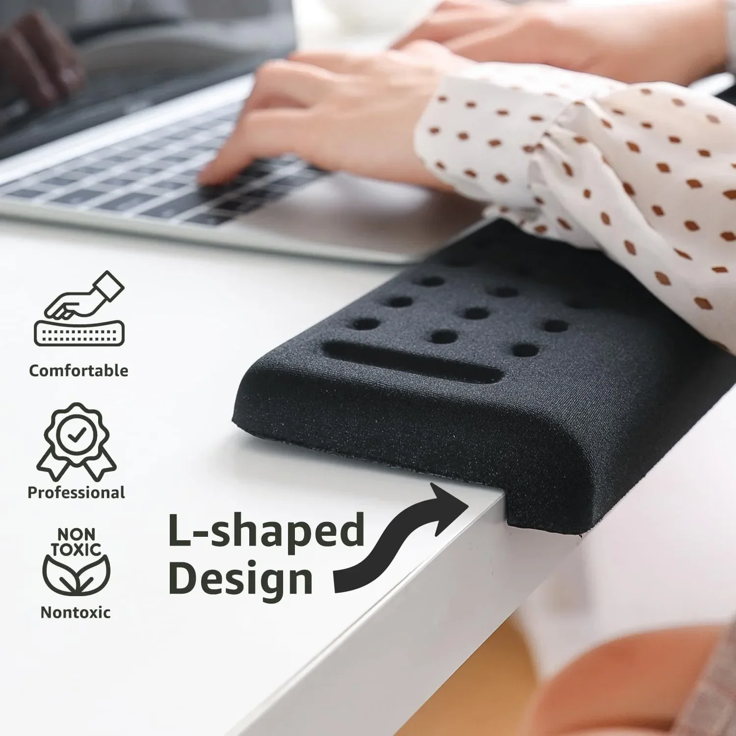 1Pc Ergonomic Desk Elbow Pad Black L-Shaped Non-slip Arm Cushions Non-slip Slow Rebound Keyboard Hand Rest Protection Rest