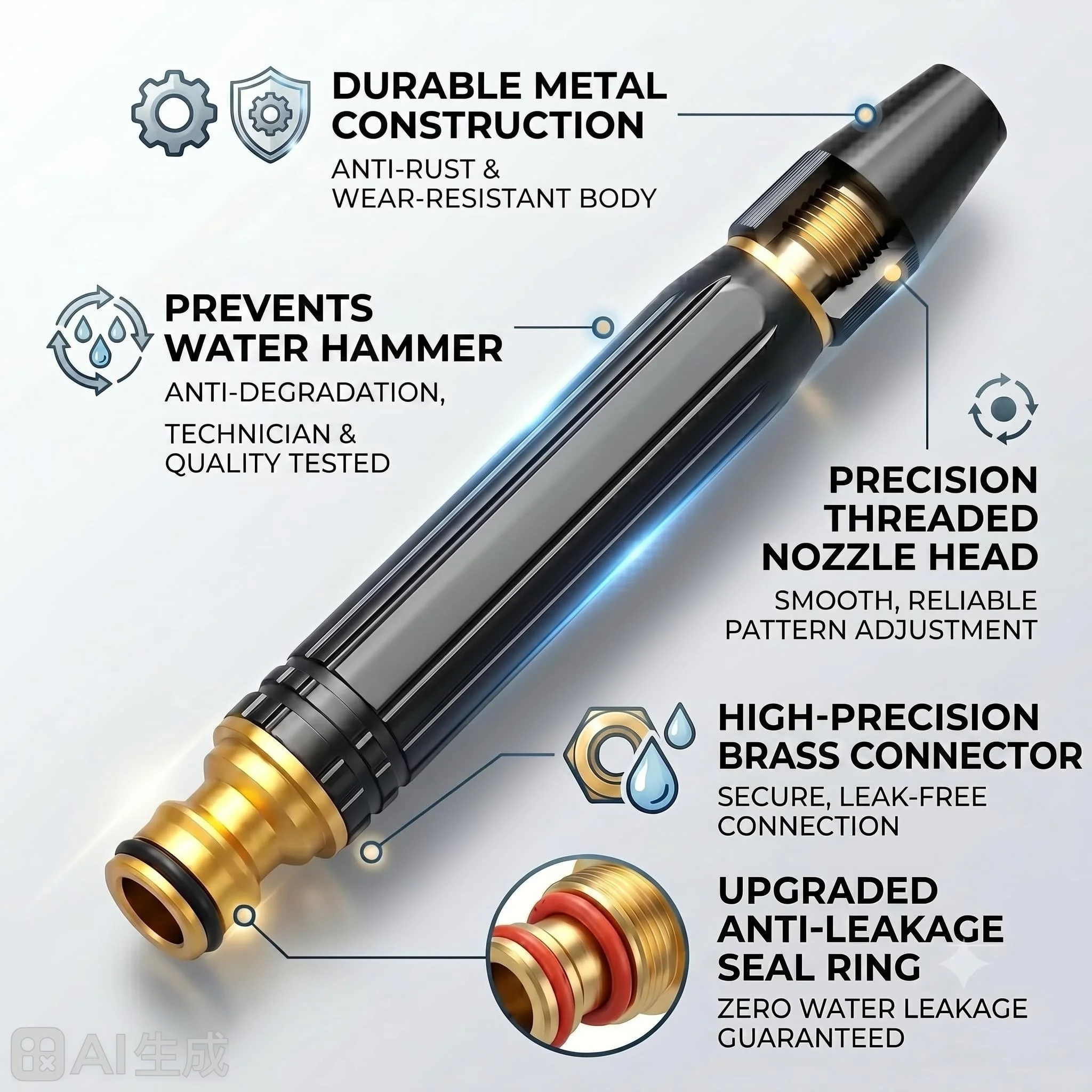 2026 Upgraded High Pressure Garden Hose Nozzle, Heavy Duty Metal Adjustable Jet Spray Nozzle with Quick Connector for Car Washin