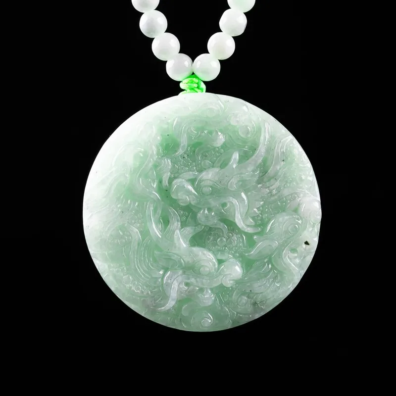 Natural Burmese Jade A-grade - Nine Dragons , Exquisite Round Dragon Pendant with Double-Sided Carving