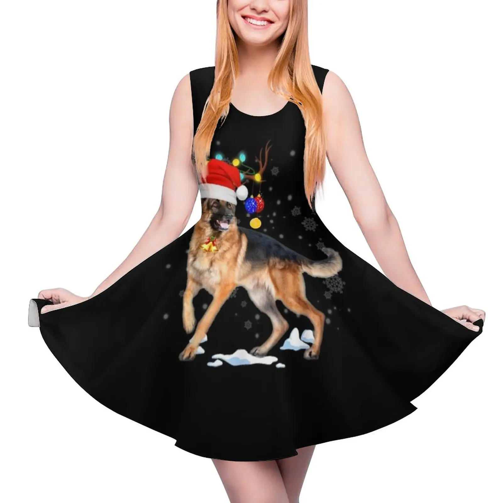 

Christmas Lights German Shepherd Dogs Sleeveless Dress summer dresses Female dress Dresses for wedding party