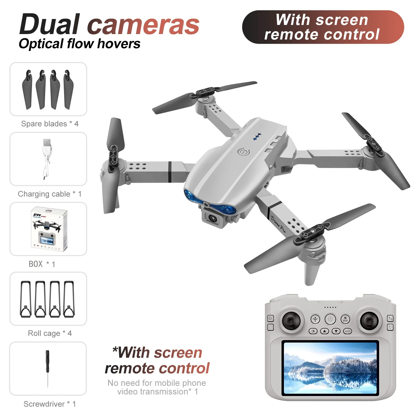 2026 Nieuwe E99 MAX Drone Fabriek Professionele 8K HD 4.3 "Afstandsbediening Headless Modus Helikopter 360 Flip Quadcopter Kid speelgoed Geschenken