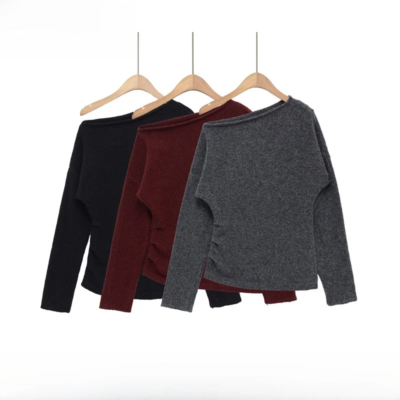 

Faionable Tri-Color Knitted Sweater Women's Loose Fit oulder Drape Polyester Fiber Long Sve Warm UWM95039 New Autumn ...