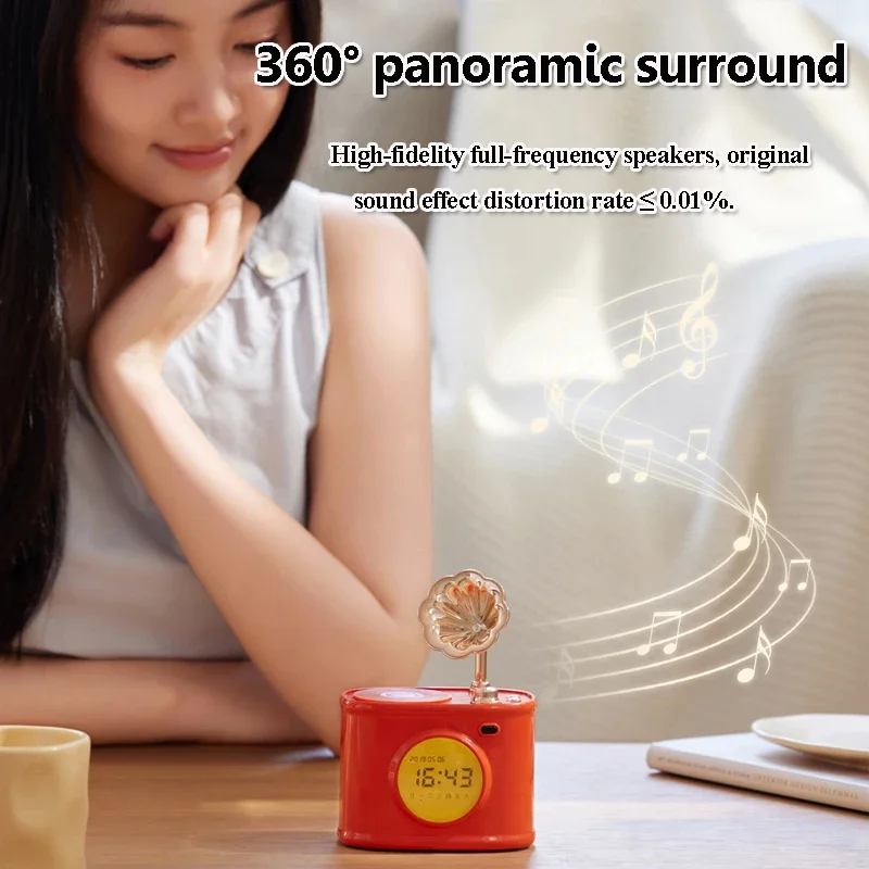 Mini Vintage Clock Bluetooth Speaker Wireless MinHifi Sound Music Box Classic Retro Music Player Support Alarm Clock TF Card AUX