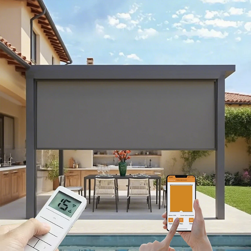 All-Weather Retractable Pergola Screens - Privacy & Sun Shade Windproof Blinds for Outdoor Living