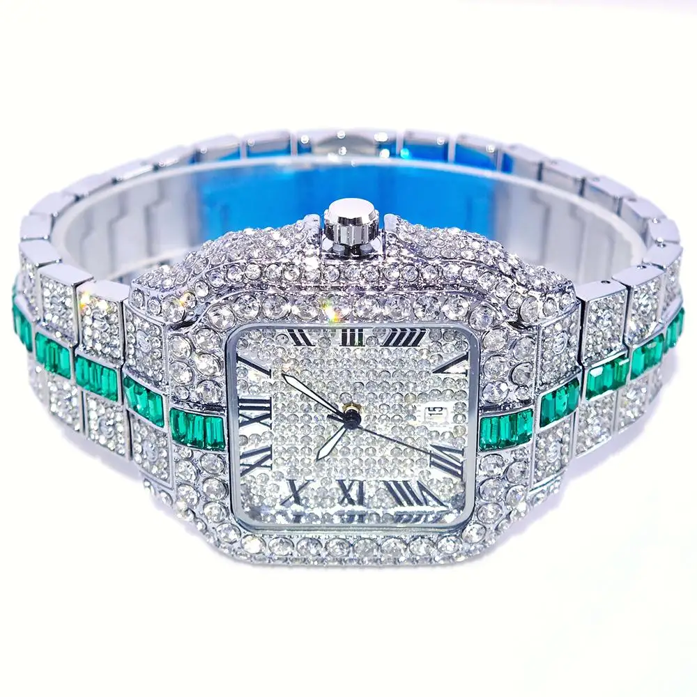 2025 ساعة مثلج فاخرة للرجال موضة الأزرق الماس كوارتز ساعة اليد مان الهيب هوب بلينغ بلينغ ساعات مجوهرات هدية Reloj Hombre