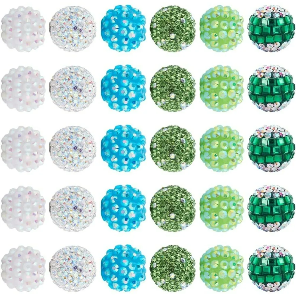 

1 Box 30Pcs Blue 16mm Disco Beads Round Rhinestone Beads Pave Round Loose Spacer Sparkly Focal Beads for Jewelry