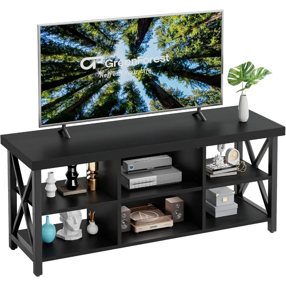 GreenForest TV Stand for TV Up To 65 Inches, Entertainment Center with 6 Storage Cabinet for Living Room, 55 Inch