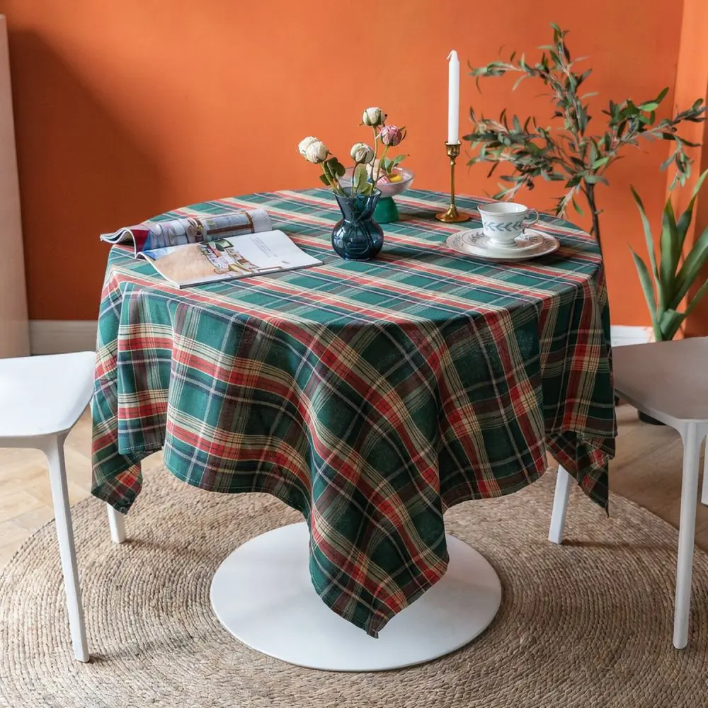 Classic Tartan Tablecloth Cotton Linen Material Aesthetic Farmhouse Table Decor Cover For Everyday Family Dining Room