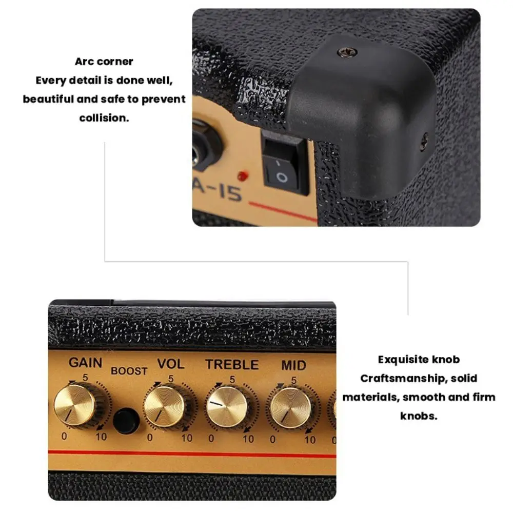 5W Guitar Amp Speaker Low-power Consumption Adjustable volume Acoustic Guitar Amplifier with Back Clip Electric Bass Speaker