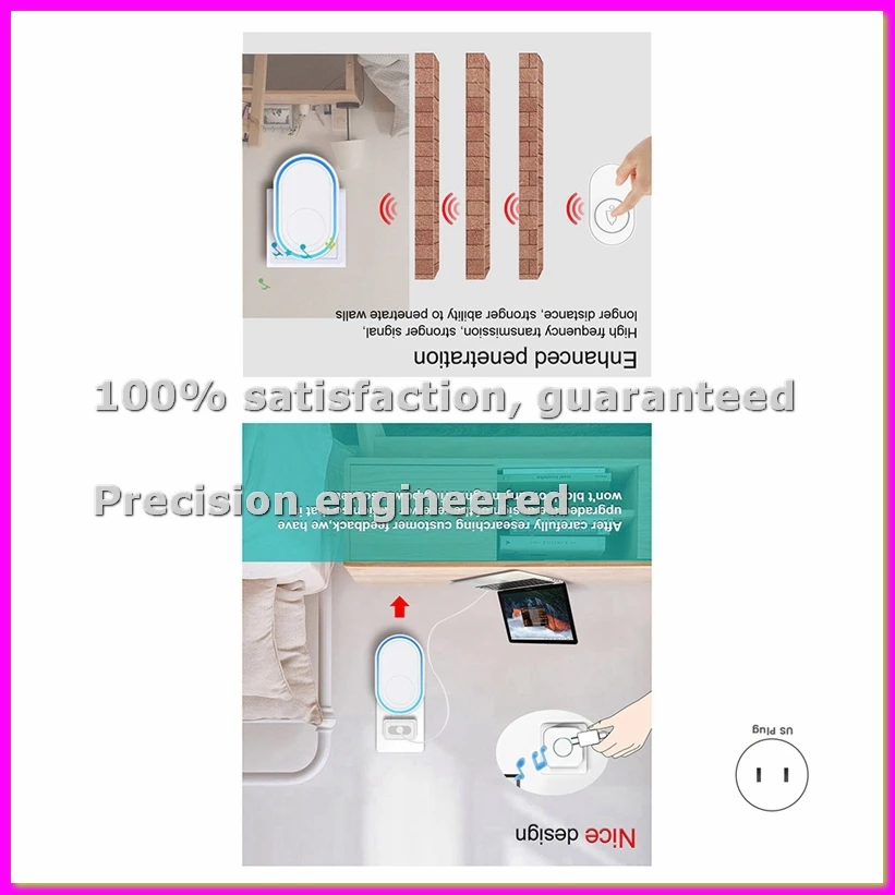 

Беспроводной дверной звонок 433 МГц, водонепроницаемая кнопка, регулируемая громкость, 36 мелодий, черный цвет, индикаторная лампа, функция напоминания US-ABLA