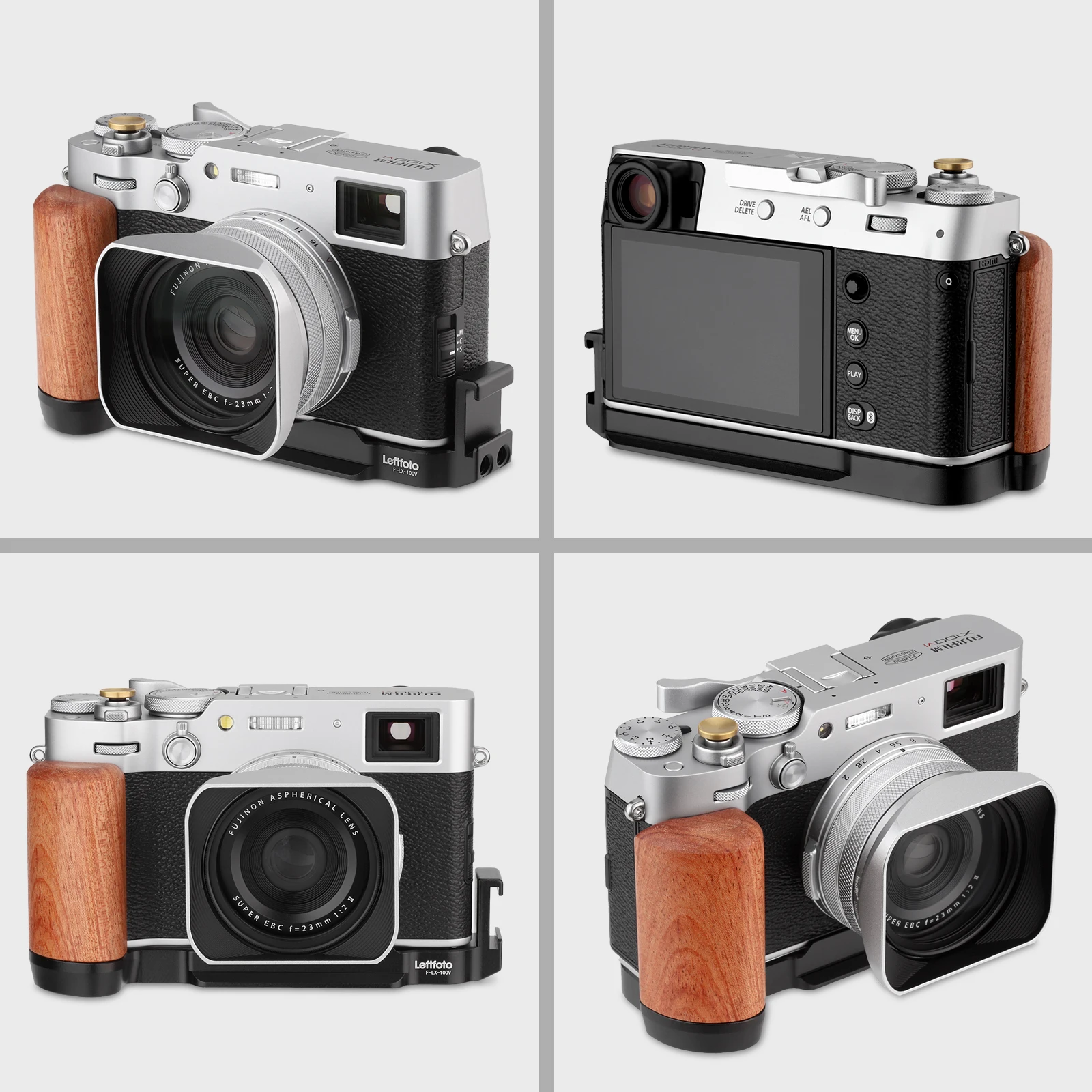 كاميرا LEFTFOTO X100VI X100V مع قبضة خشبية لكاميرا Fujifilm X-100VI Vlog الرقمية، مع Arca Swiss