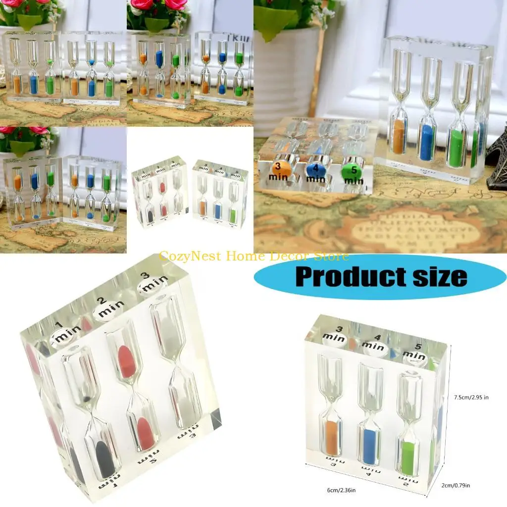 92MF Triple Chamber Acrylic Sand Timer , Clear Desktop 3 In 1 Visual Timer for Study Desk, Brushing Routine and Kitchen Pacing