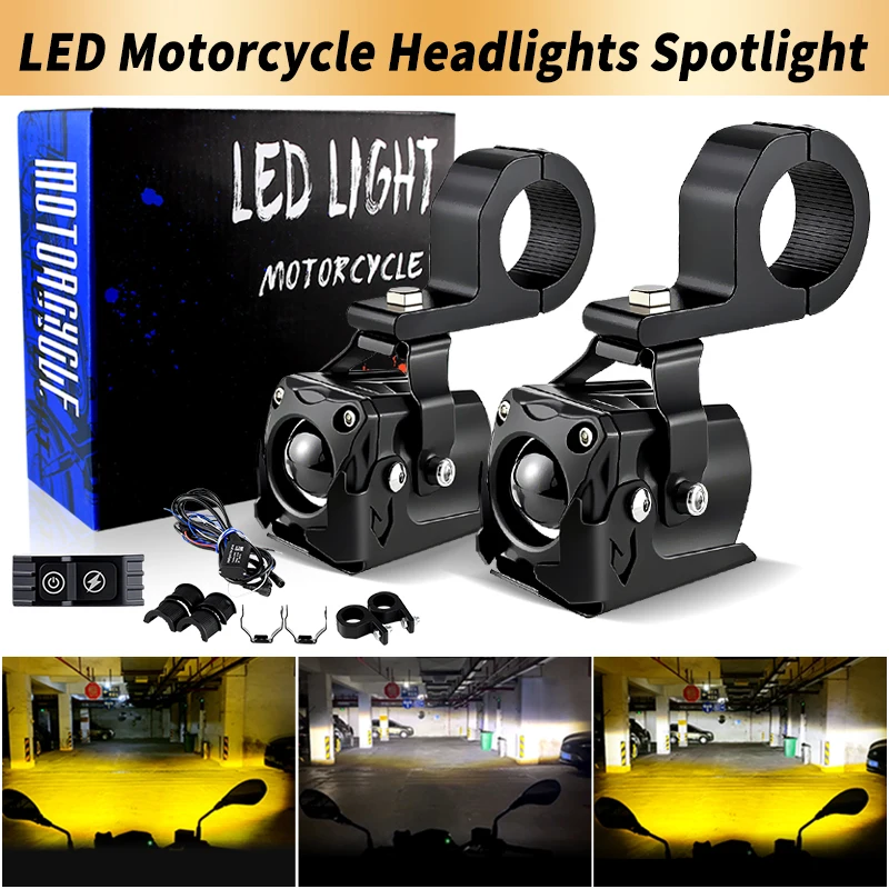 2PCS Motorcycle LED Spotlight Dual Color Canbus For Car Truck SUV Mini Lens Hi/Low Beam Led Fog Driving Light Car Accessories