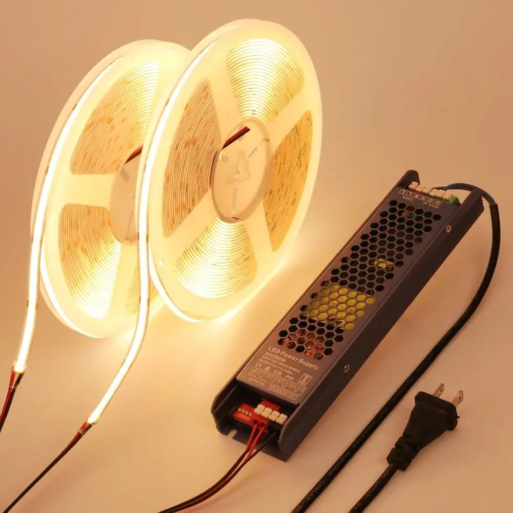 

24V COB LED Strip Light Kit, 65.6ft (2 Rolls of 32.8ft), 3000K Warm White, 11W/M, 312 LEDs/M, CRI 93, Suitable for Bedroom, Kitc
