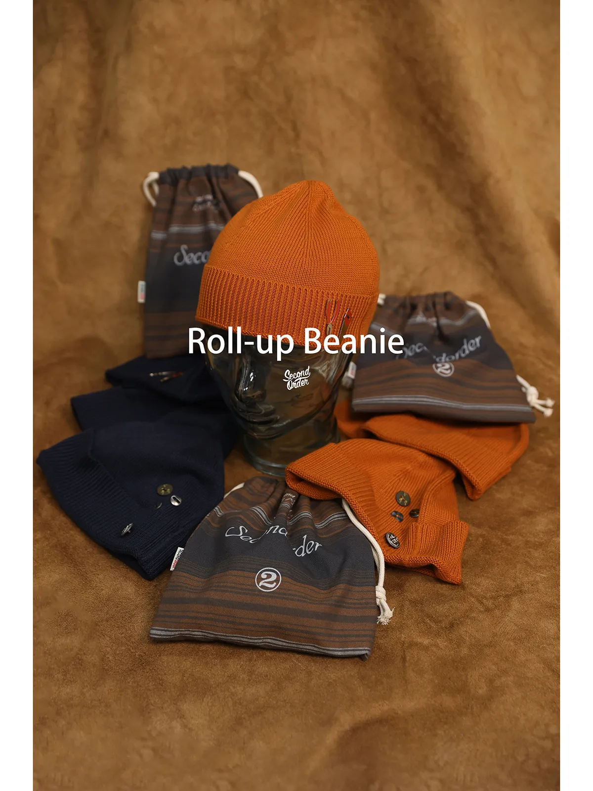 Secondorder SS26 Roll-up Beanie Extra Long Staple Cotton American Navy Vintage Knitted Beanie Hat