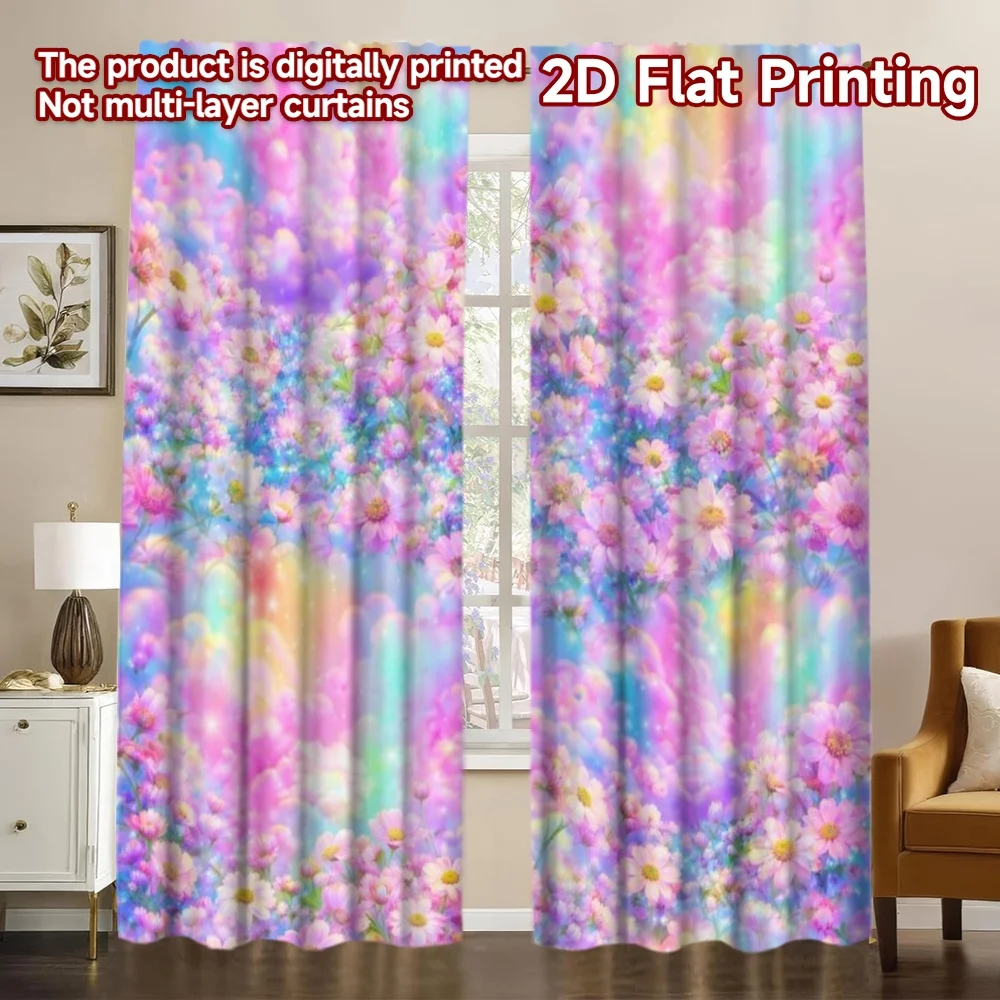 2D Flachdruck 2-teilige Vorhänge (ohne Stange) Regenbogen Pastell Blumenmotiv Modische Moderne Vorhänge Garnvorhänge Geschenke