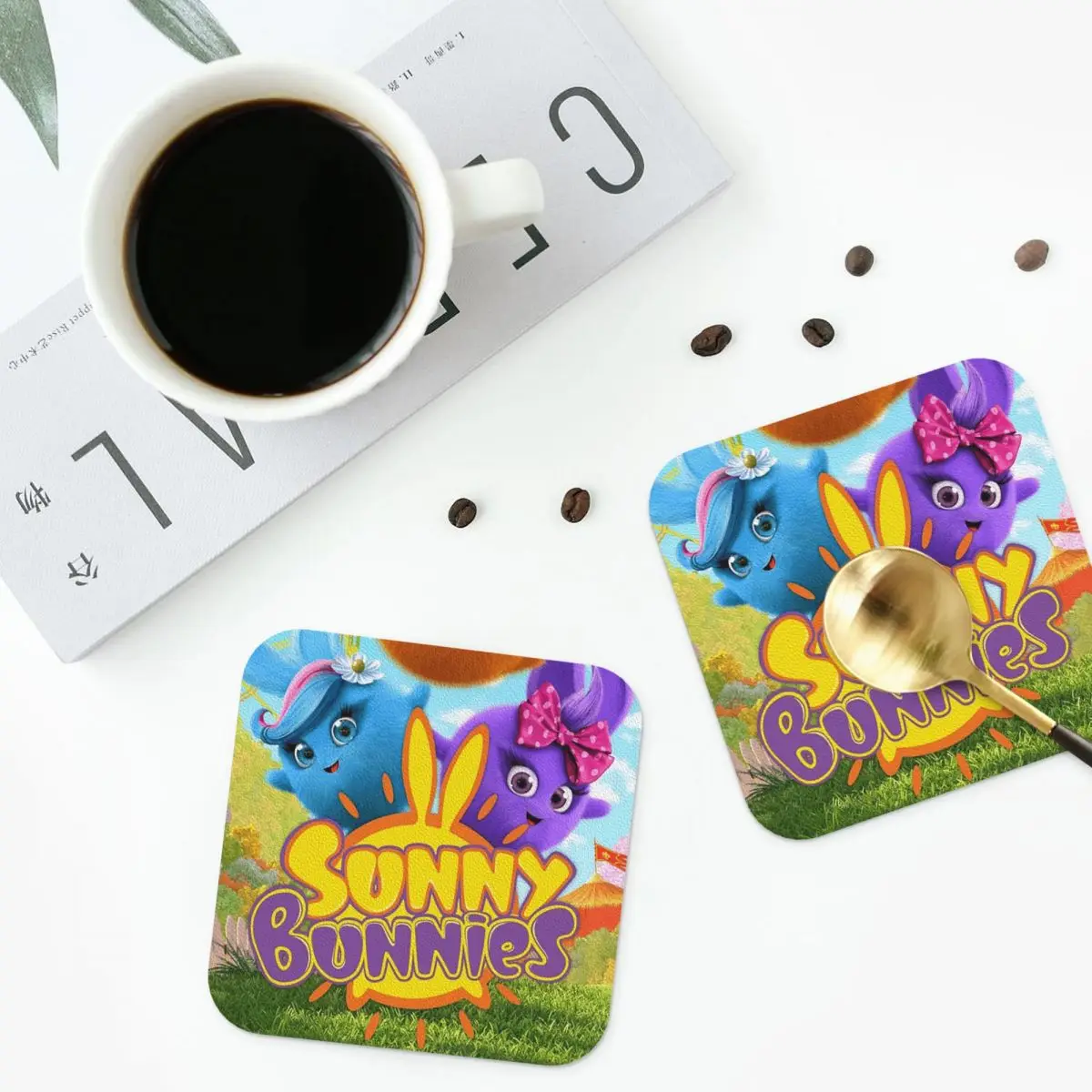 صني الأرانب أنيمي الكرتون الوقايات المفارش الجلدية عدم الانزلاق العزل القهوة الحصير للمنزل المطبخ الطعام منصات مجموعة من 4