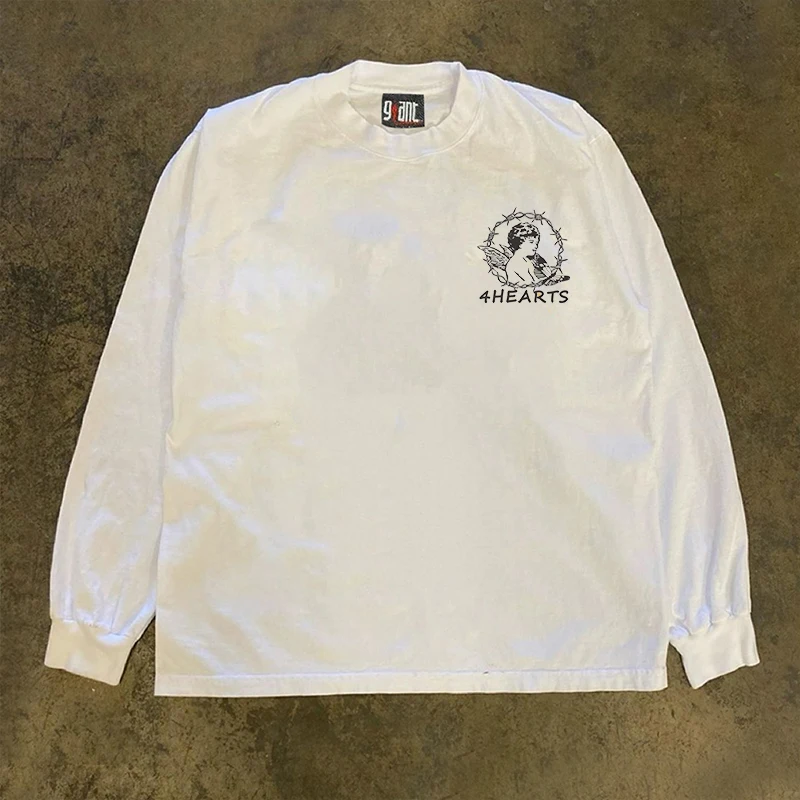 90年代ヘビーウェイトノンライトウェイトエンジェルキッドアメリカンハイストリートユニセックスルーズストリートスタイル長袖tシャツトップ