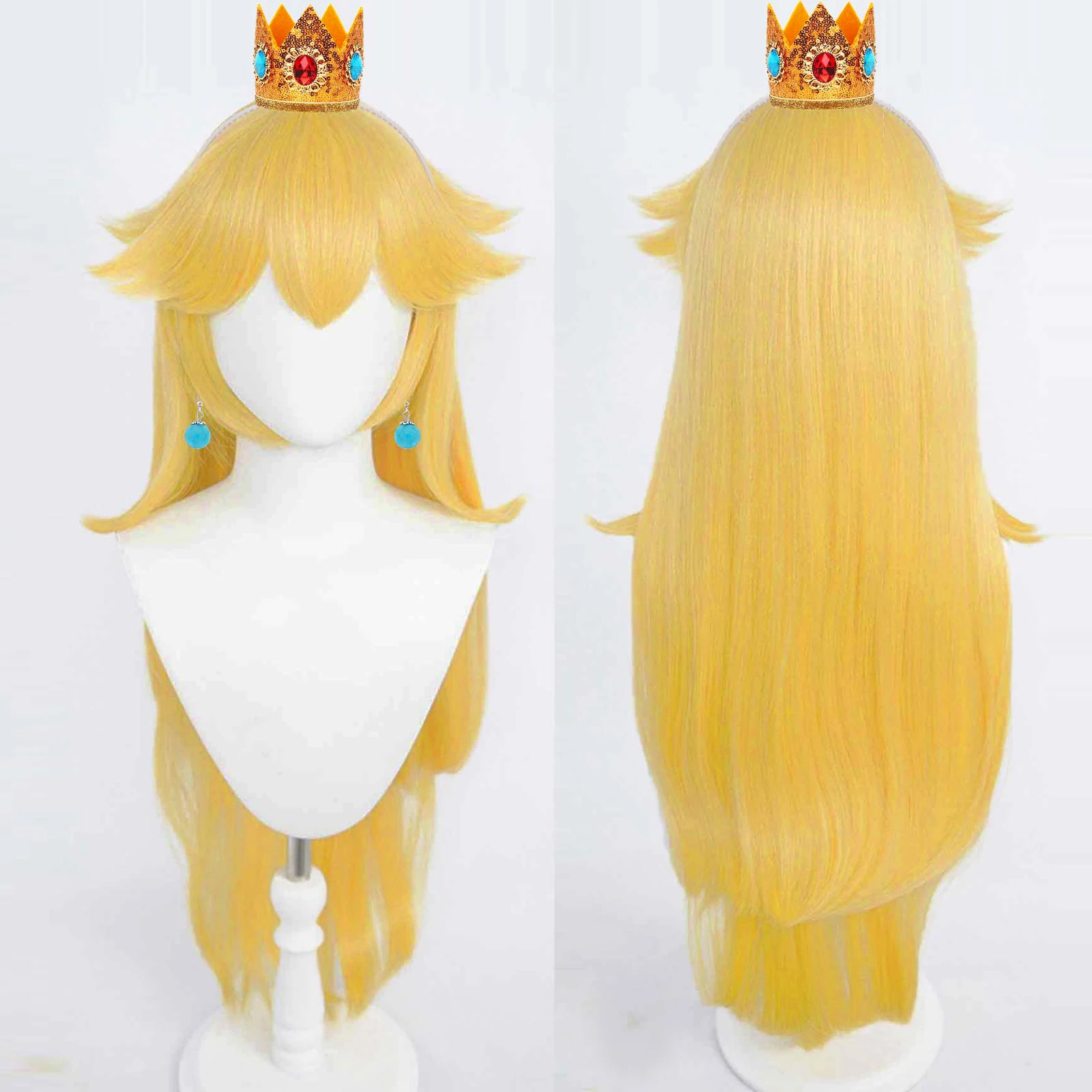 30Inch Synthetic Hair Golden Super Long Straight Peach Princess Anime Cosplay Wig for Halloween Thanksgiving Day Christmas