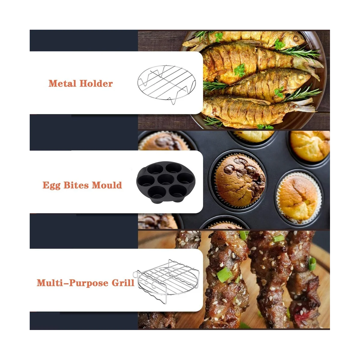 Fit 3.5QT-5.8Qt Accesorios de 7 pulgadas Kits de 8 piezas con brochetas Estera de silicona, antiadherente, apto para lavavajillas, universal