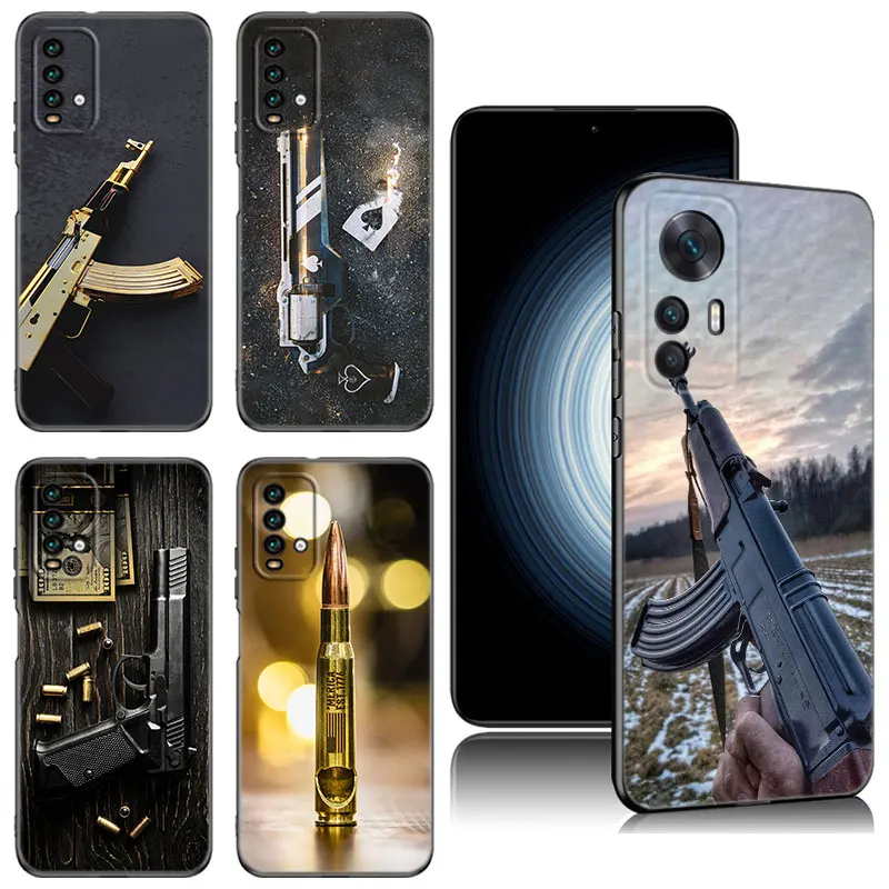 AK47 Handgun Gun BUllets Case For Xiaomi Redmi K40 K50 Gaming Note 6 7 K20 K60 Pro 7A 8A 9A 9C 9i 9T 10A 10C 12C A1 A2 Cover