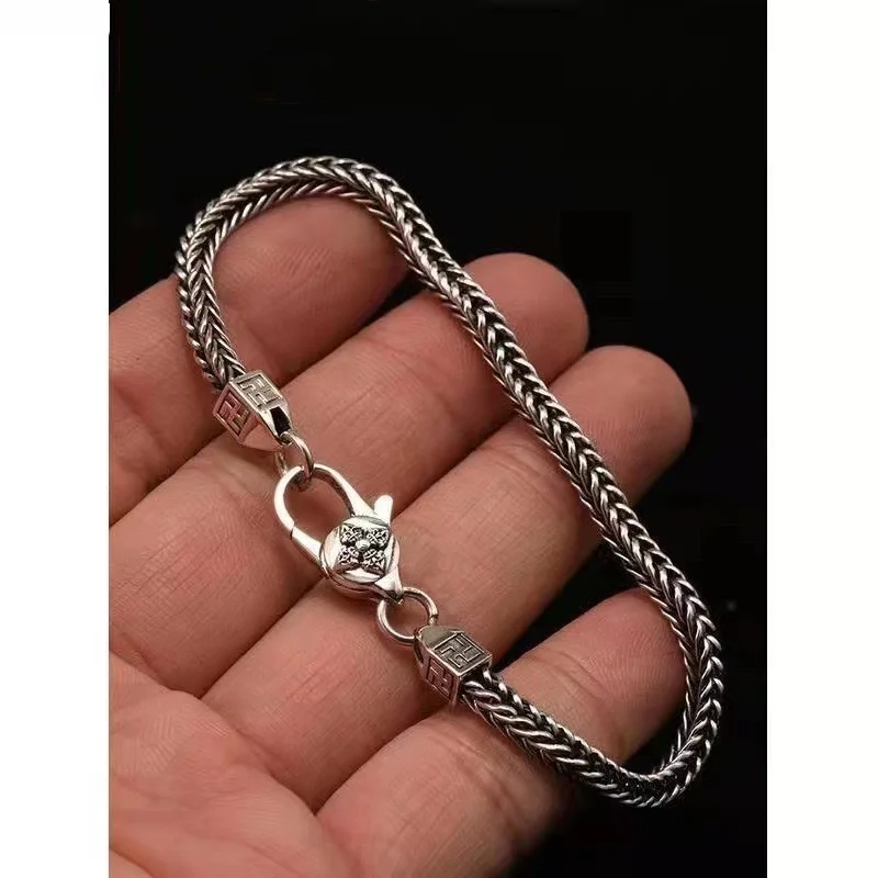 S925 Fox Tail Chain Geometric retro fashion deluxe sense light luxury bracelet for men and women jewelry gifts