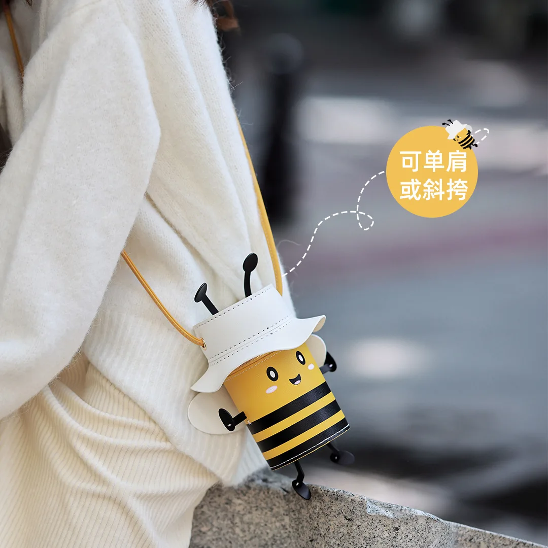 Handmade diy material bag homemade bucket bag cute little bee one-shoulder diagonal bag hand-woven bag women bag wallet purse