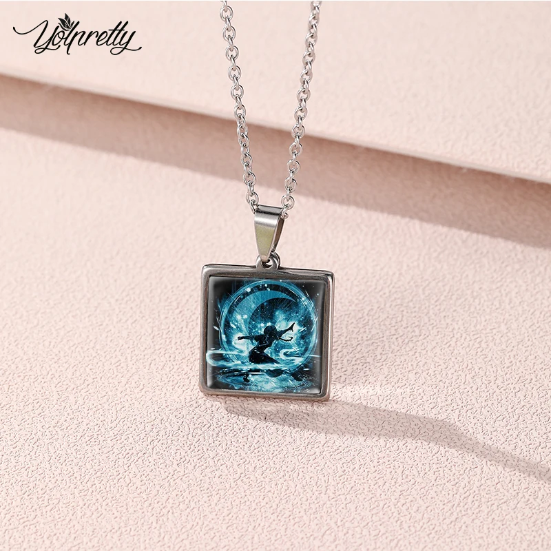 2023 avatar the last airbender Art Paintings Square Stainless Steel Necklace Glass Cabochon Pendants Necklace Jewelry