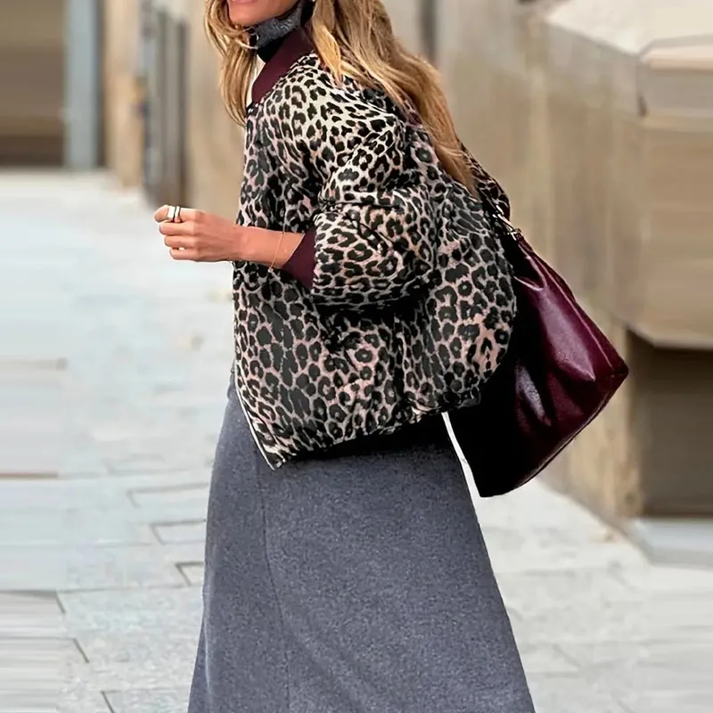 

Женское повседневное короткое пальто с круглым вырезом и длинным рукавом, осень-зима, элегантное свободное пальто на молнии с принтом, модная двусторонняя бейсбольная куртка