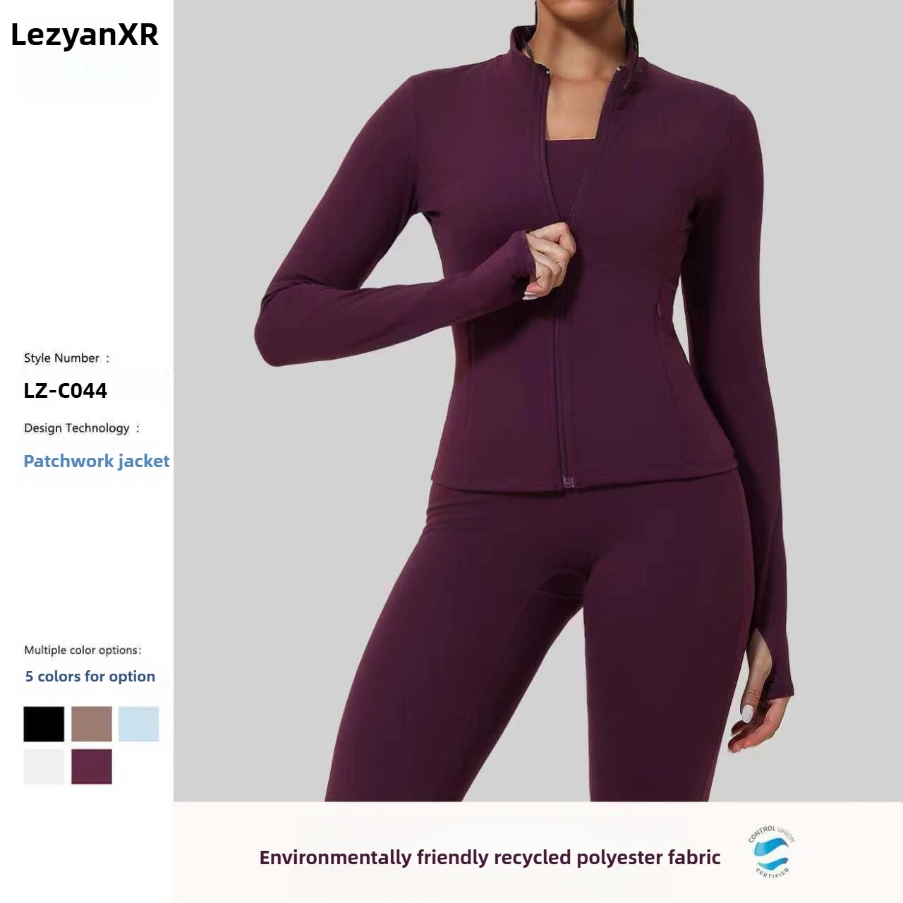 

Lezyan Patchwork Stand-up Collar Zipper Yoga Clothes Women's Jacket Windproof Slim-fit Warm Top Sports Running Fitness Gym