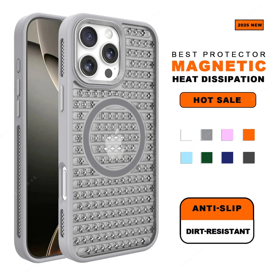 

Heat Dissipation Magnetic Phone Case for iPhone 14 15 16 Plus 11 12 13 16 Pro Max Magsafe Matte Honeycomb Hard Protector Cover