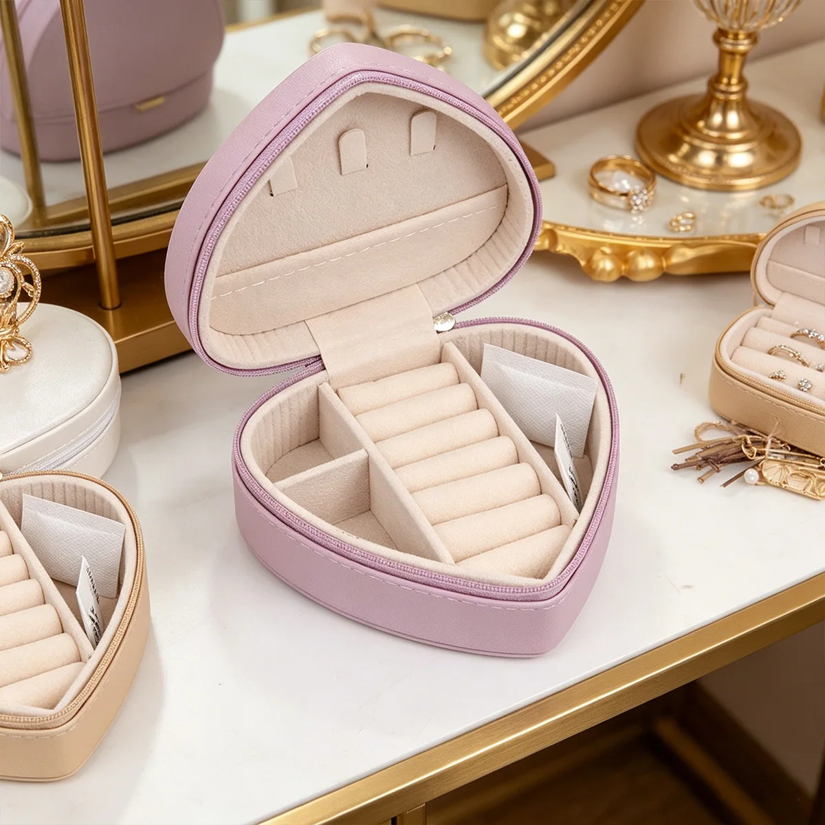 New Striped Jewelry Storage Box Travel Stud Earrings Necklace Ring Storage Bag Mini Compact Jewelry Box