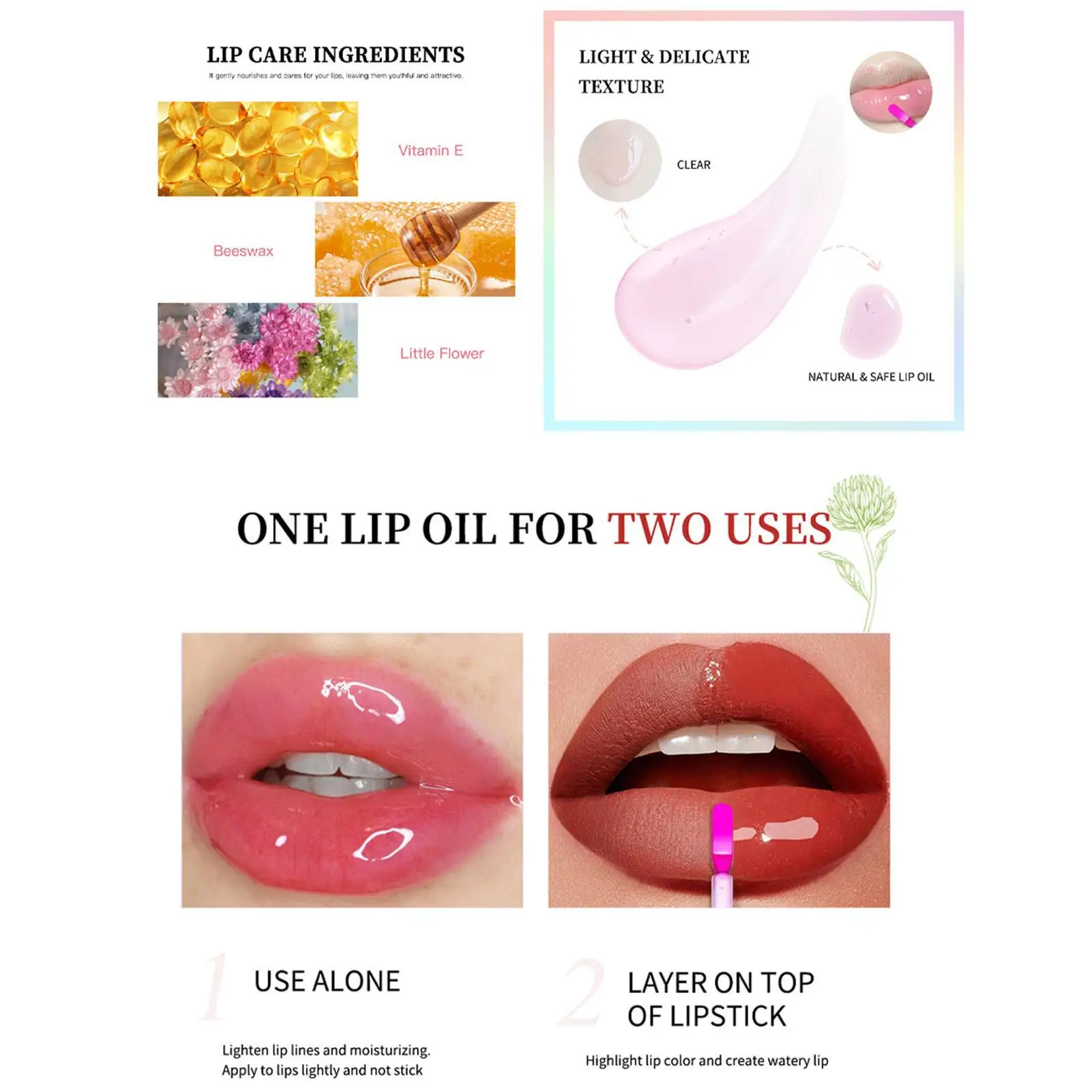 Color Changing Lip Gloss Oil - 0.13oz Deep Moisturizing Flower Lip Oil for Dryness Repair & Dead Skin Removal