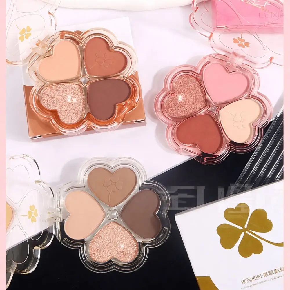 Professional Four Color Eyeshadow Palette Lucky Clover Case Matte Shimmer Earth Tone Natural Makeup Set For School Daily Use