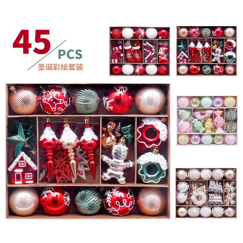 

45pcs Christmas Balls Ornaments Hanging Pendants Plastic Ball Ornaments Christmas Tree Decorations New Year Gift