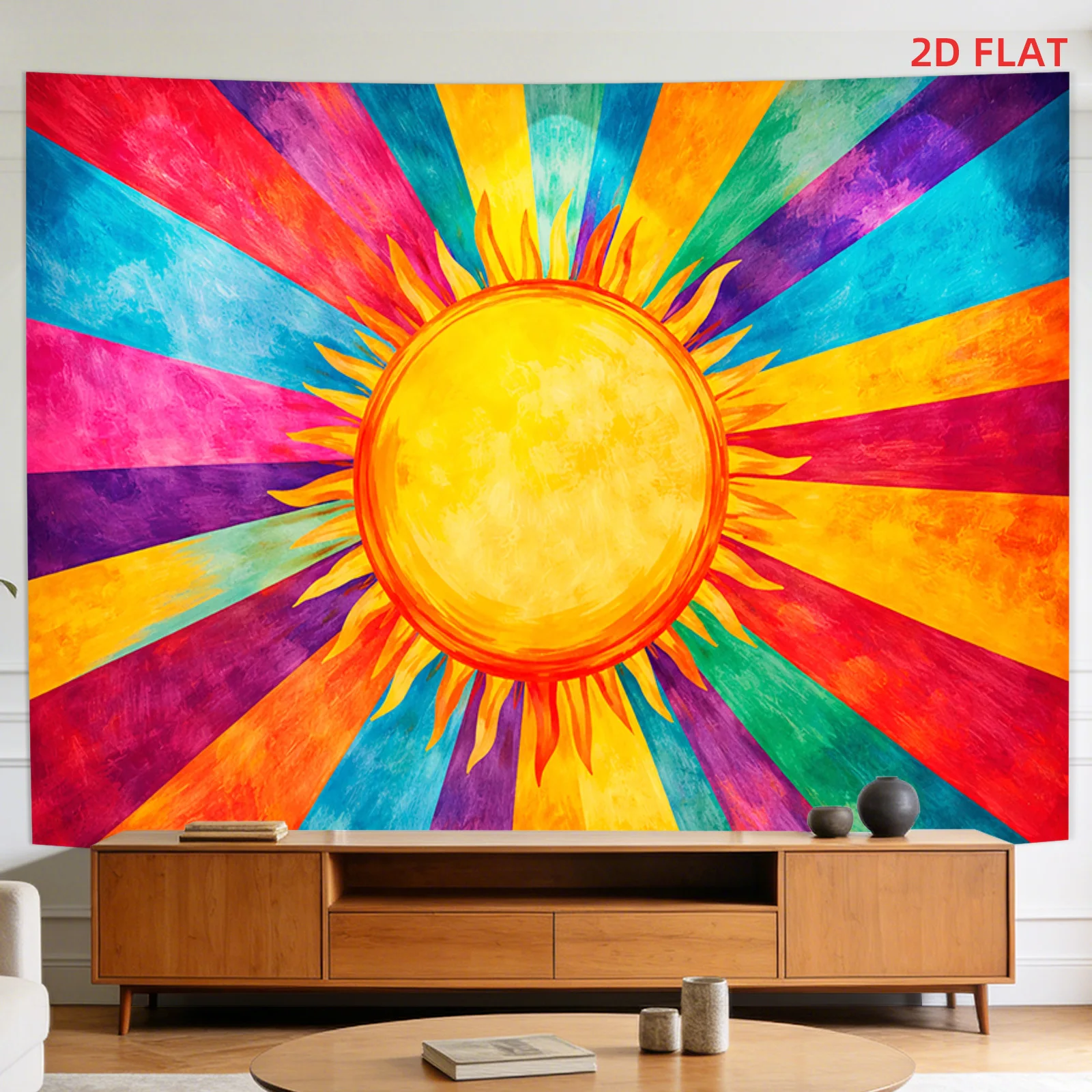 Boho Sunburst Tapestry Wall Hanging Vibrant Tropical Abstract Sun Decor Art Large Statement Piece for Living Room Bedroom