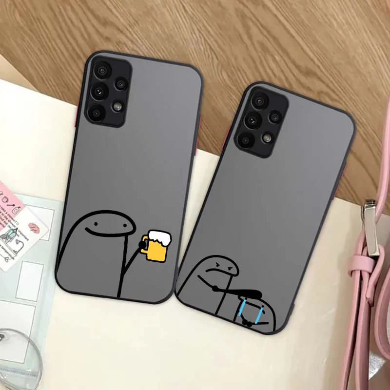 Cartoon Line Characters For Samsung Galaxy A25 A15 A24 A05 A34 A54 5G 4G Frosted Translucent Phone Case Cover